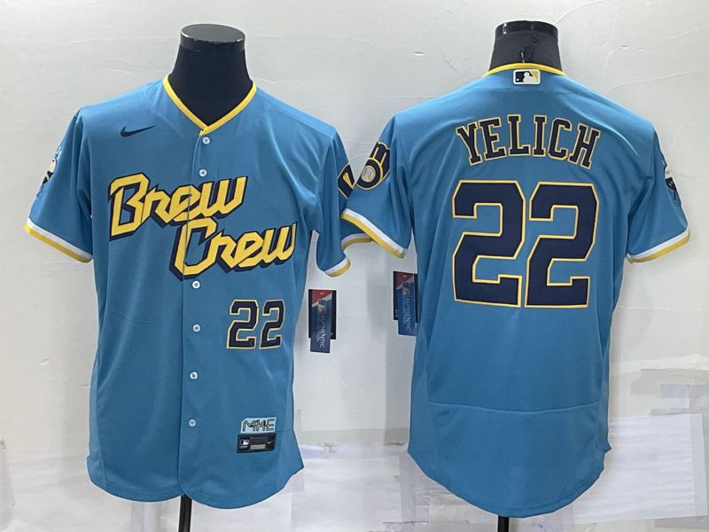 Men Milwaukee Brewers 22 Yelich Blue City Edition Elite Nike 2022 MLB Jersey